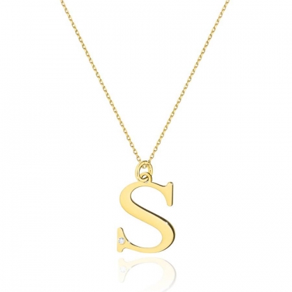 Złoty łańcuszek Celebrytka z małą literką S i brylantem pr.585